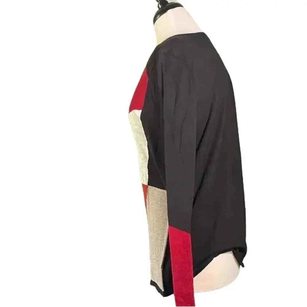 NIC+ZOE Geometric Red Black Cream Sweater